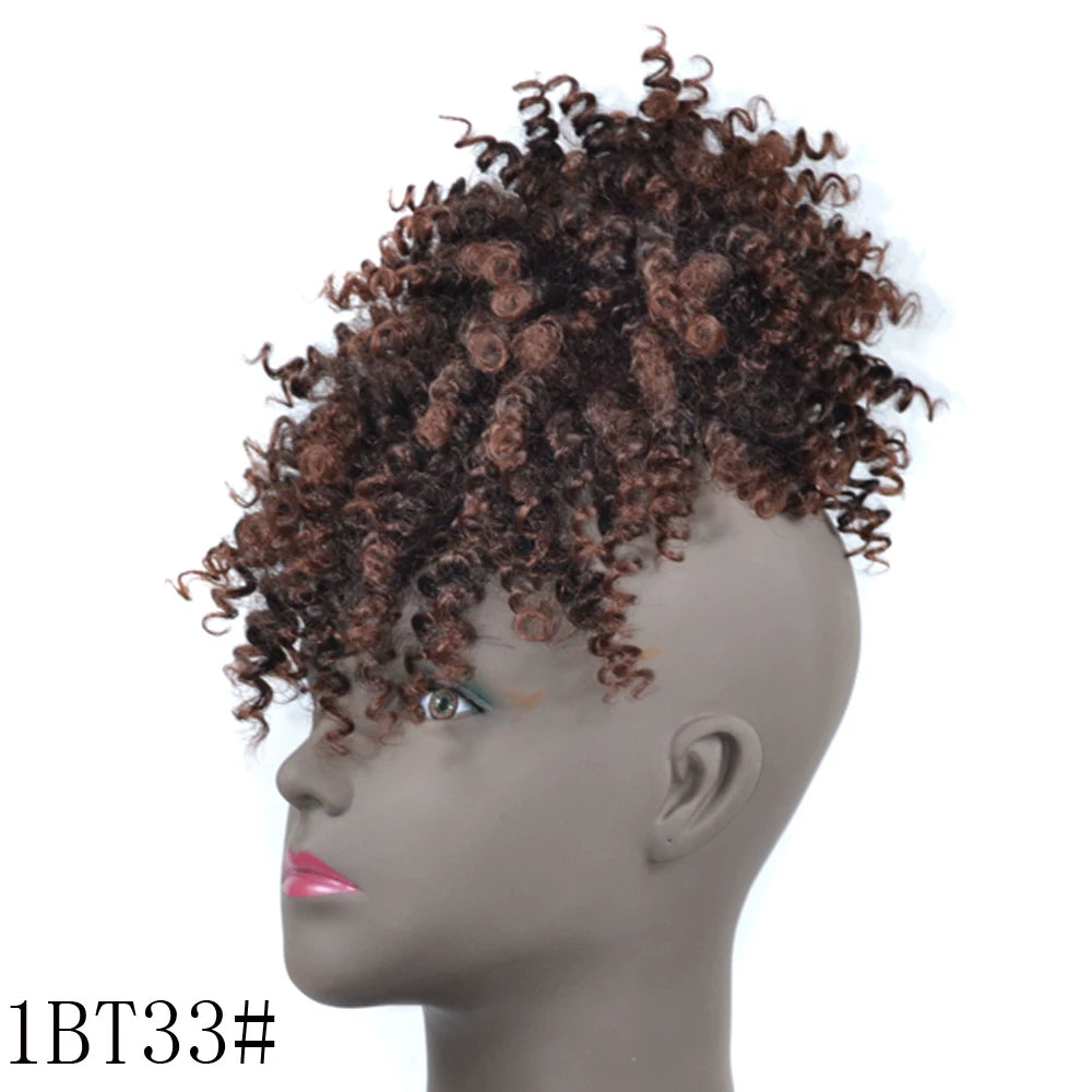 Afro Bun Curly Puff Hair Ponytail Clip In Bangs Wig