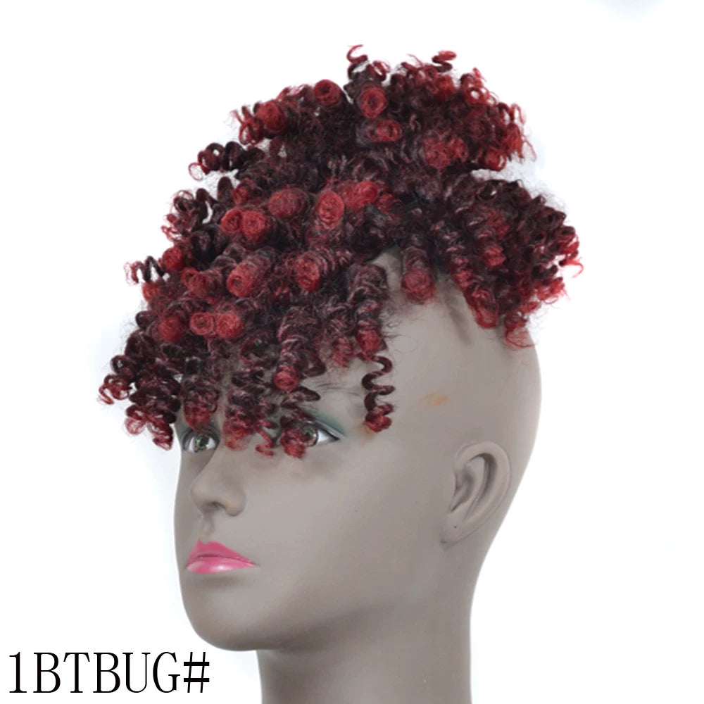 Afro Bun Curly Puff Hair Ponytail Clip In Bangs Wig