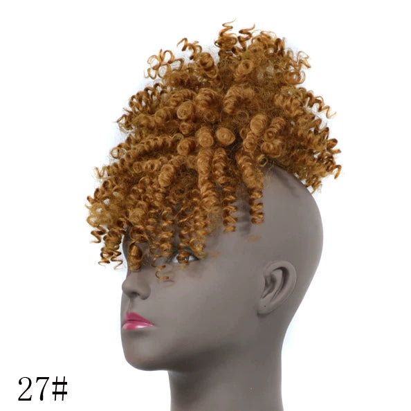 Afro Bun Curly Puff Hair Ponytail Clip In Bangs Wig
