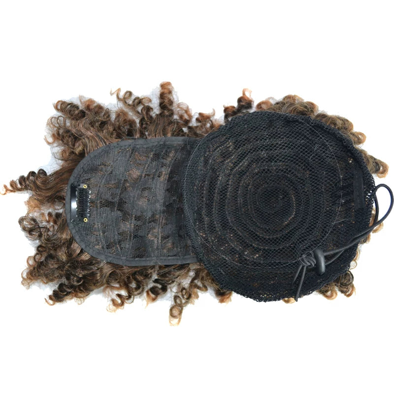 Afro Bun Curly Puff Hair Ponytail Clip In Bangs Wig